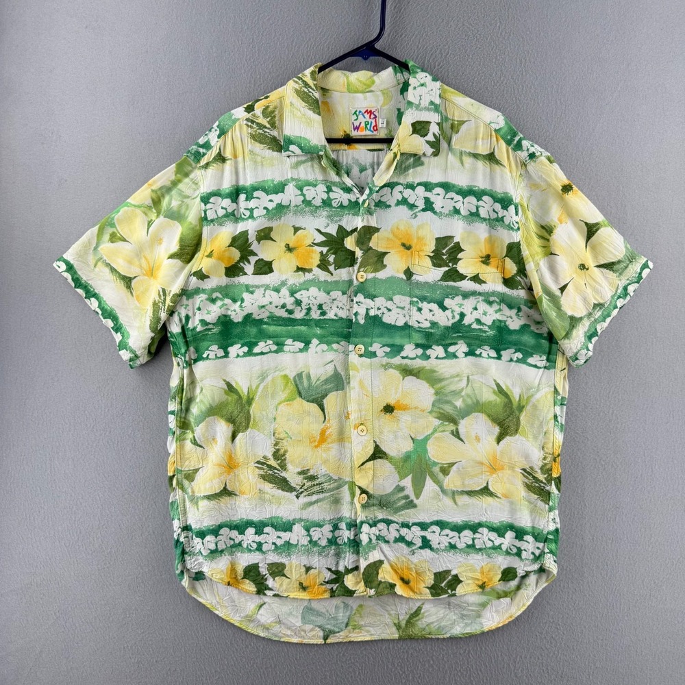 Vintage Jams World Shirt Mens Large Rayon Button Up Floral Aloha